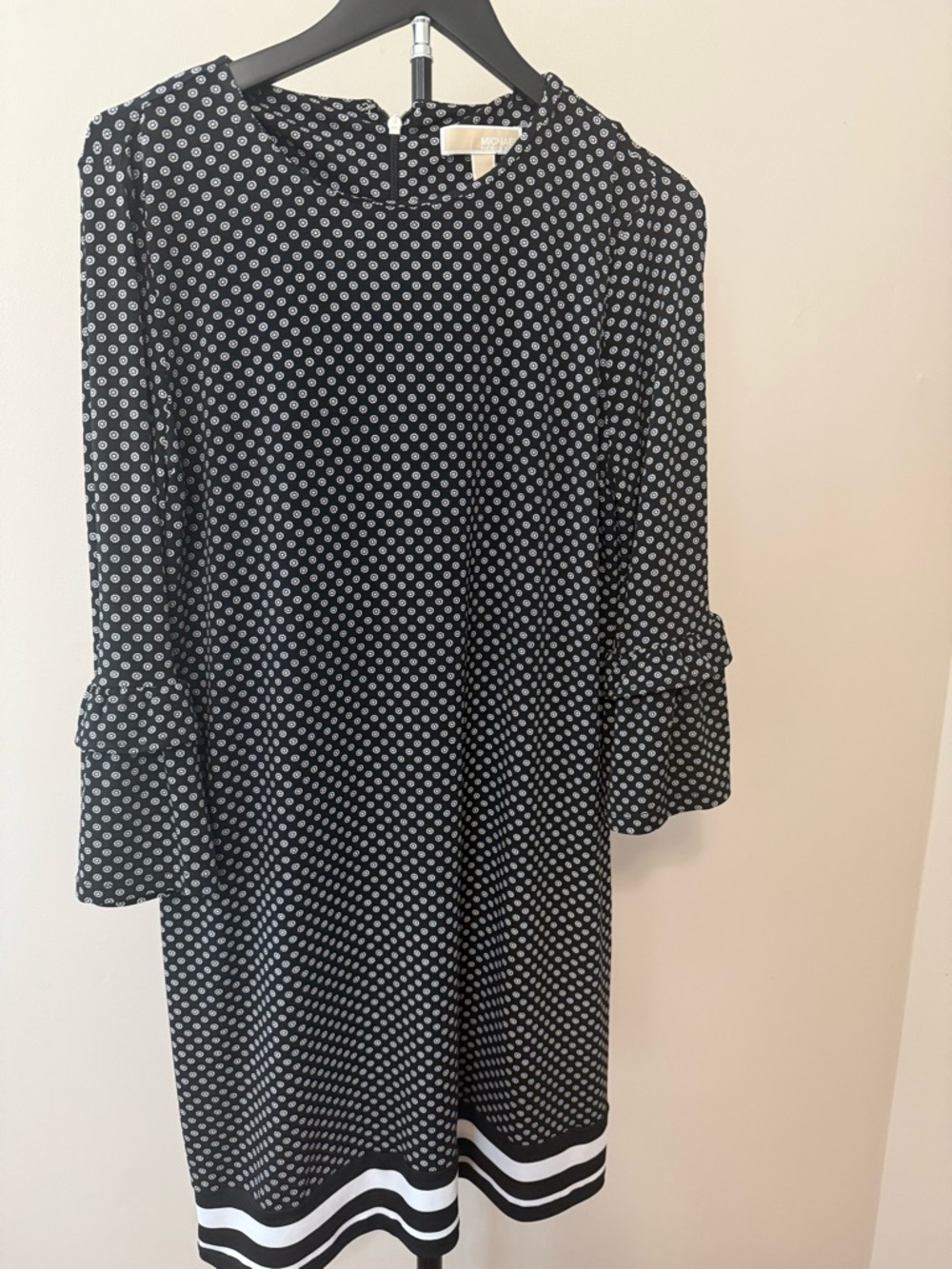 Michael Kors Black and White Polka Dot Long Sleeve Shift Dress
